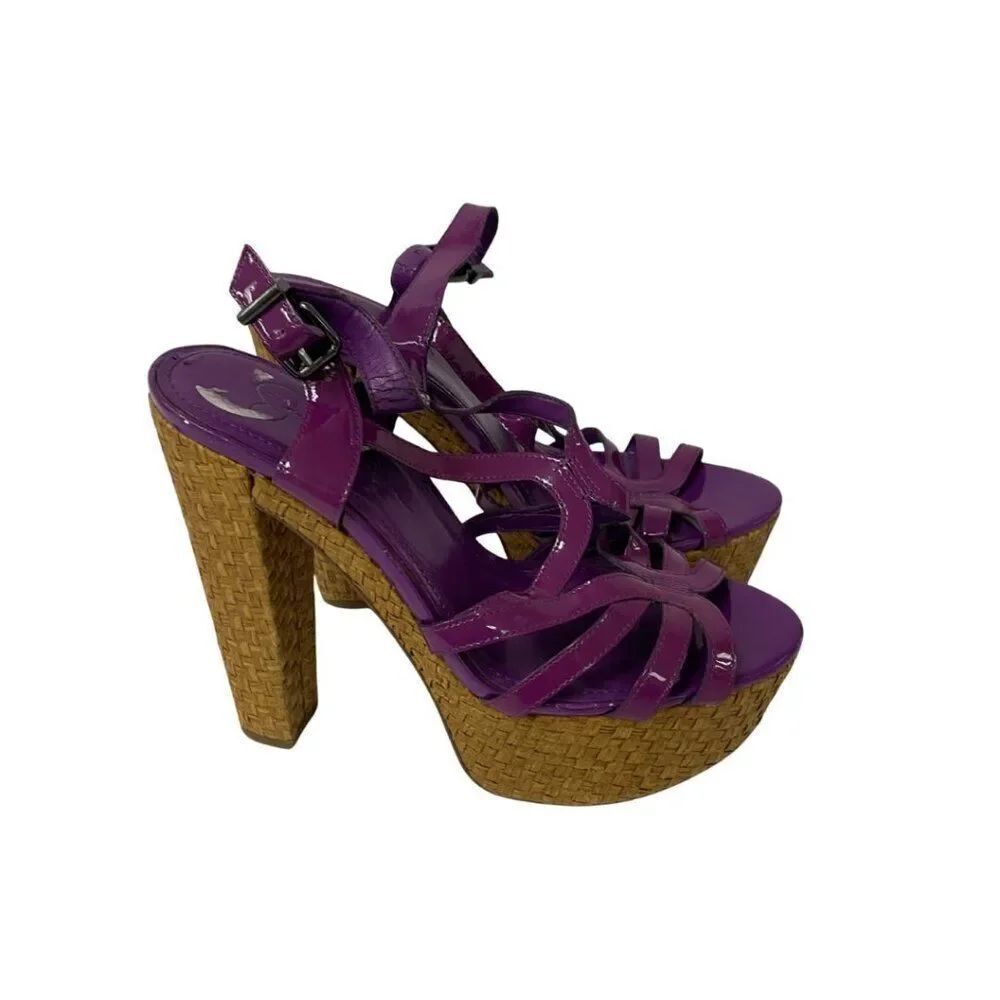Jessica Simpson Womens Cizal Platform Sandals Sz 8 Ultra Violet Patent Cork Heel